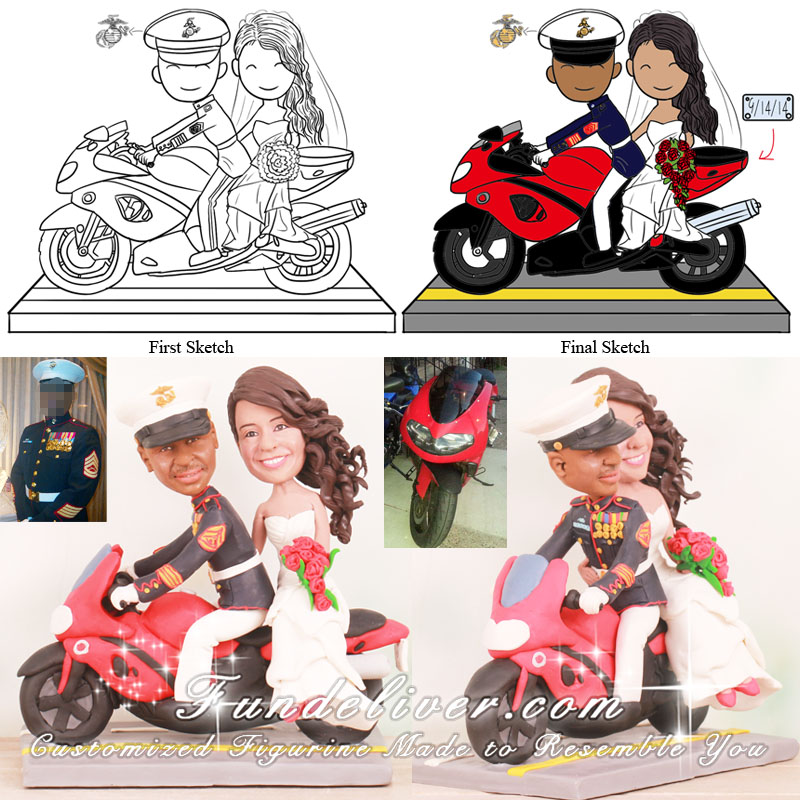 Motorcycle Marine Corps Theme Wedding Cake Toppers